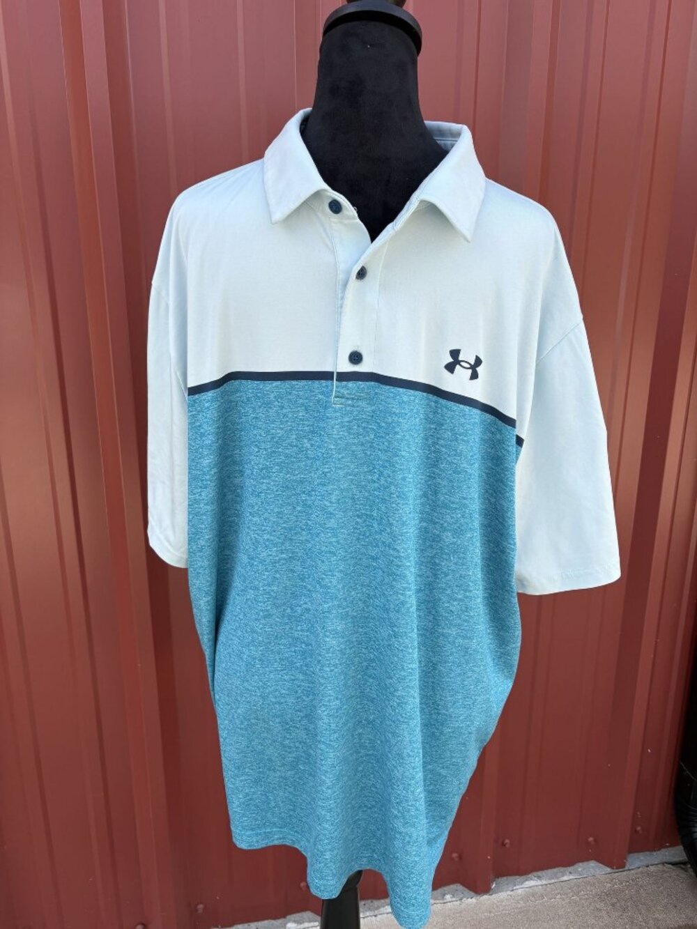 Under Armour Mens Playoff Polo Shirt XXL Loose Fit HeatGear Blue/White Colorbloc